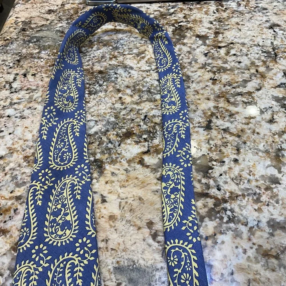 Henry Grethel Mens Large Paisley Silk Neck Tie made in the USA Blue/ Yellow 58”
